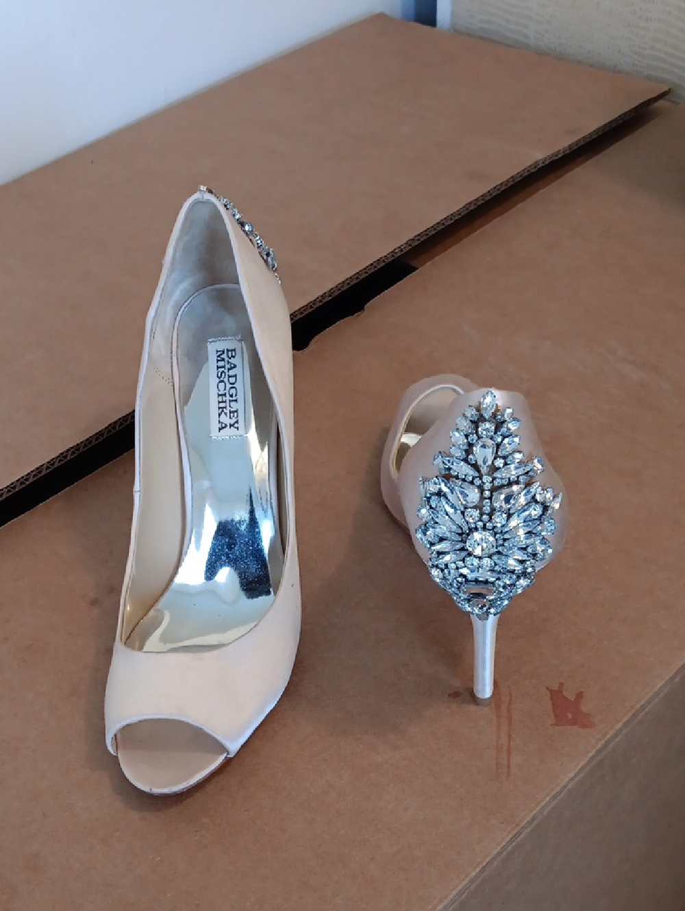 Badgley Mischka Blush Crystal-Embellished Peep-Toe Heels